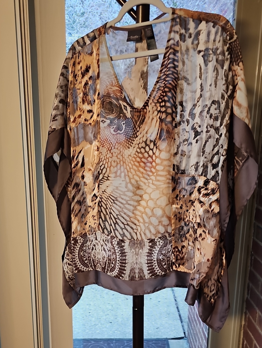 Chico's Brown and Cream Printed V-Neck Kaftan